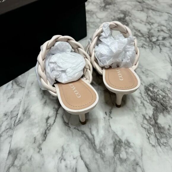 Coach Mollie leather Sandals braided Kitten Heel size 9.5 color chalk Classic - Picture 4 of 10
